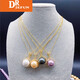 DRJEFUN 925 silver natural freshwater pearl powder pendant freshwater pearl necklace clavicle chain for mother-in-law gold beads gold holder 12-13mm