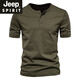 JEEP SPIRIT American retro heavyweight short-sleeved bottoming shirt pure cotton short-sleeved Henry shirt men's fitness tough guy military green T-shirt half-sleeve P802 military green 3XL (190-200Jin Jin equals 0.5 kg)