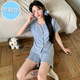 Ziweiqi Korean style short-sleeved pajamas for women summer thin style with chest pad can be worn outside sweet home clothes XME683 bean paste 175 L