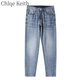 
ChlqeKeith high-end tensile cropped pants jeans men's summer thin slim feet pants trendy casual ice silk pants men's summer 1048 black-crop pants 28