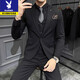 Playboy suit men's high-end business casual suit Korean version slim fit groom and best man wedding dress full set men's black 2-button two-piece set 2XL recommended 135-145Jin Jin equals 0.5 kg