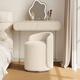 Shuhao makeup stool light luxury high-end home stool back girls bedroom dressing table chair round stool rotating manicure chair fixed style PU leather-off-white