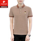 皮尔卡丹（PIERRE CARDIN）男士条纹短袖polo.衫夏季薄款纯棉带领t恤潮流百搭冰丝上衣服V 6626卡其色 M 斤左右