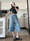 Jingluoya Fat mm Large Size Denim Cropped Pants Women's Medium Pants Summer Thin Wide Legs Loose Tight High Waist Slimming 200 Jin Jin equals 0.5 kg 6629 Blue Cropped Jeans 4XL Recommended 161 Jin Jin equals 0.5 kg -180 Jin Jin equals 0.5 kg