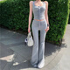 Jingpufei Halsweste Hosenträger hoher Taille schlank und leicht ausgestellte Hose zweiteiliger Set 6167# rote Weste s