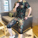 GTYUWVG2025夏季冰丝套装男士潮牌潮流短袖欧货男装夏装迷彩T恤衣服 829卡其色套装 XL 适合120-135斤