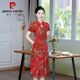 Pierre Cardin cheongsam women's mid-length summer women's wear 2025 new middle-aged mother short-sleeved cheongsam dress improved retro dress 698 green XL recommended 90-110Jin Jin equals 0.5 kg