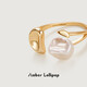 Amber Lollipop Baroque Pearl Ring Women's Niche Open Index Finger Ring Anniversary Birthday Gift for Girlfriend and Wife Gold-White Petals