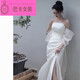 NJTD new Chinese dressing gown bride wedding toast wear engagement dress high-end light luxury niche French tube top dress for women white dress one size xl