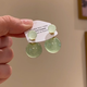 MHFDO jade earrings silver small fresh mint green and field jade-like ice-through earrings earrings one pair