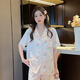 浪莎（LangSha）夏季睡衣女款冰丝短袖长裤感甜美水蜜桃夏天薄款丝 绸感两件套装 YX#9905短-袖长-裤 M (建议75-95斤)