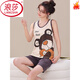 浪莎（LangSha）夏季女睡衣套装无袖短裤加肥200斤大码纯棉坎袖夏天女背心家居服 灰色 背心Q1349海绵 M 标准【80-95斤】