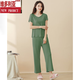 Victoria's style pajamas for women summer short-sleeved nine-quarter pants thin modal new home wear set YM841 bean green XL (suitable for height 165-170CM, weight 120-
