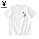 Playboy (Playboy) Sommer Amerikaner Stil hübsches Männer purer Baumwoll kurzärmelige T-Shirt Herren einfache und vielseitige Print-Ins Modemarke Loose Top Black [kleines Bild auf der vorderen linken Seite K1098 Zwei Stücke kleiner Federn suggeriert 90-100jin [Jin gleich 0,5 kg]
