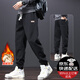 YOOOURTHING2025春秋新款宽松束脚运动卫裤男士男生秋冬加绒工装休闲裤男 黑色【单件装】 常规 XL 【115-130斤】