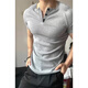 SMVP floral gray slim waist henley short-sleeved men's summer American heavyweight muscular T-shirt fitness bottoming shirt light gray M suitable for 100-120Jin Jin equals 0.5 kg