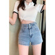 S.SOFEA Korean style slimming wide-leg denim shorts for women summer new casual loose-fitting hot pants black high quality 6195 L