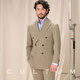 CULTUM Cool, elastic, breathable and machine washable commuter light business double row lapel collar suit for men, light beige gray single suit 50 A