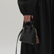 KONIKONI women's handbag genuine leather girls one-shoulder crossbody bag 2025 new niche high-end shell bag light luxury bag black