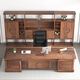 HEGRISEN new Chinese style solid wood executive desk boss desk ash wood bookcase combination president chairman office high-end furniture 180 tables + 180 cabinets + free boss chair