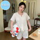 Ziweiqi Korean style short-sleeved pajamas for women summer thin style with chest pad can be worn outside sweet home clothes XME683 bean paste 175 L