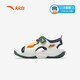 ANTA children's sandals for boys, outdoor breathable and comfortable buckle low-top toe beach shoes, river shoes D, ivory white/new ink blue/Xixia orange 29
