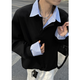 Jufeng fake two-piece polo shirt sweatshirt men's American heavy henley collar long-sleeved T-shirt design high-end handsome jacket black M (suitable) 100-115Jin Jin is equal to 0.5 kg
