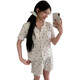 S.Sofea Sommer kurzärmelig Jacquard Pyjamas weiblicher Prinzessinstil Dünner zweiteiliger Set Doppelkurzer Set DW683 Blaue Blume (mit Brustpolster) 185 xxl (140-160jin [Jin entspricht 0,5 kg]))