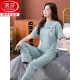 浪莎（langsha）睡衣女夏季纯棉2025年新款短袖长裤家居服套装可外穿薄款全棉套装 7374豆沙粉 L 100-120斤