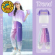 Harrow Little Yellow Duck HAL.DUCK Girls Summer 2025 New Children's Short Sleeve Set Fashionable and Fashionable Summer Mid-Large Children's Sportswear 12-year-old girl 5671 Contrast Color + 9731 Purple [Set] 140 cm