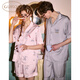 Gukoo Pajamas Couple Summer Stitch Co-branded Cute Cartoon Loose Ladies Home Clothes Suit Men Light Gray Pink M