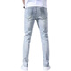 Tommy Kelly Brand haut de gamme Station européenne Jeans Ripped Men Men Slim Feet Coréen Version Hot Diamond Light Couleur mince Pantalon Bleu clair 3890 Modèles 28