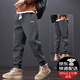 YOOOURTHING2025春秋新款宽松束脚运动卫裤男士男生秋冬加绒工装休闲裤男 黑色【单件装】 常规 XL 【115-130斤】