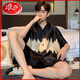 浪莎（LangSha）轻奢新款男士睡衣夏季冰感短袖短裤真丝绸夏天青少年家居服套装 冰丝G723 L (身高170左右，体重-130斤)