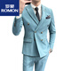 ROMON double-breasted suit men's suit wedding dress slim fit groom's suit men's Korean version trendy British style handsome off-white suit + pants + vest tie 3XL