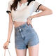 S.SOFEA Korean style slimming wide-leg denim shorts for women summer new casual loose-fitting hot pants black high quality 6195 L