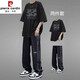 皮尔卡丹青少年运动套装男夏季纯棉短袖男装2025新款潮流帅气高中学生夏装 【两件套】1048款纯棉T恤灰+裤3 S