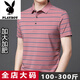 花花公子高端品牌纯棉短袖T恤男装夏季加肥加大肥佬条纹百搭商务POIO衫 1695蓝色 M 165码建议100-120斤