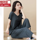 Victoria's style pajamas for women summer short-sleeved nine-quarter pants thin modal new home wear set YM841 bean green XL (suitable for height 165-170CM, weight 120-