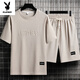 Playboy (Playboy) Herren-Sommeranzug Teen Kurzarm T-Shirt Thin Ice Seide Zweiteiler Casual Sportswear Fünf-Punkte-Kurzhose Set-TZ829 Militärgrün [Top + Hosen] M empfohlen 90-110jin [Jin gleich 0,5 kg]
