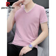 Pierre cardin V-neck 2025 short-sleeved men's t-shirt men's sports and casual Chinese trendy large-size simple base shirt knitted bean green 693 models L 110-130Jin [Jin equals 0.5 kg]