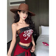 Chuangjingyi chooses red denim tube top summer hot girl one-shoulder Thai unique design vest red shawl S