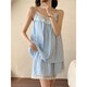 Shantou Lincun Spitze gestreifter Pyjamas für Frauen im Sommer Baumwolle weiche japanische Schnürblock-Brustpolster sexy Hosender Shorts Dünne Heimkleidung Zwei-teilige R838 Schwarze Kirsche mit Brustpolster M 80-95jin [Jin entspricht 0,5 kg]