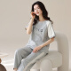 Set de pijama de algodón puro de manga corta para mujeres Pantalones de verano ropa para el hogar estilo coreano El estilo delgado se puede usar en la caricatura de verano exterior Y9712 m (recomendado 75-95Jin [Jin es igual a 0,5 kg])