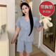 S.Sofea Sommer kurzärmelig Jacquard Pyjamas weiblicher Prinzessinstil Dünner zweiteiliger Set Doppelkurzer Set DW683 Blaue Blume (mit Brustpolster) 185 xxl (140-160jin [Jin entspricht 0,5 kg]))