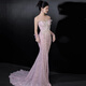 COMMAX Heavy Industry Sequined Evening Gown Temperament Socialite Light Luxury Host Pink Tube Top Fishtail Engagement Toast Dress Pink L