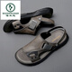 Holzspecker Echtes Leder Kuhläppchen Neue Stil Herren echtes Leder Dicke Sohle Kleidung-resistente Sandalen Anti-Rutsch-Strandschuhe Weiche Sohle Dual-Purple-Sandalen Männer grau 9923 38