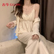 Ancient and modern (GUJIN) sexy pure desire three-piece pajamas for women with breast pads, spring and autumn home clothes, combed cotton outer wear pajamas