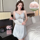 Pijama modal con almohadilla de pecho para mujeres en el verano 2025 Nuevo hielo de alta gama Seda sexy sospecher camiseta de encaje de encaje y otoño inicio JS_9227# Single Sospechos