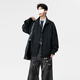 Homlean solid color jacket men's autumn versatile loose top stand collar fashion jacket casual versatile HK16 black XL